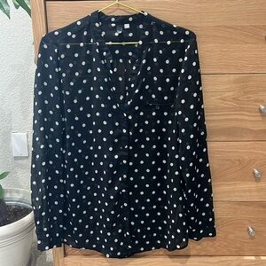 KUT sheer button up polka dot blouse size XL